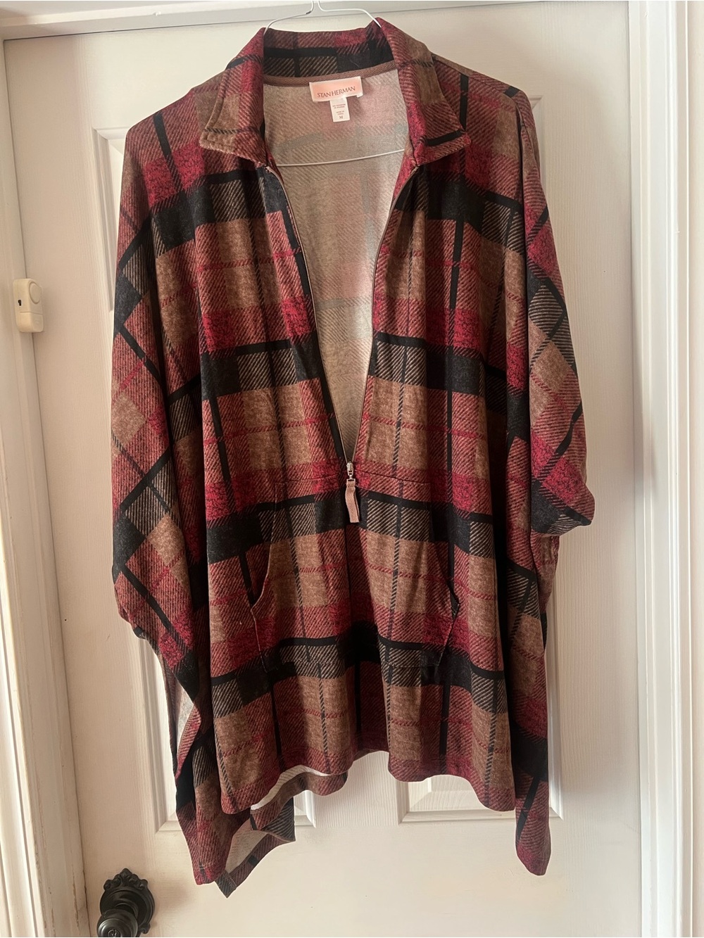 Staccato Burgundy and Brown Plaid Half-Zip Cape
